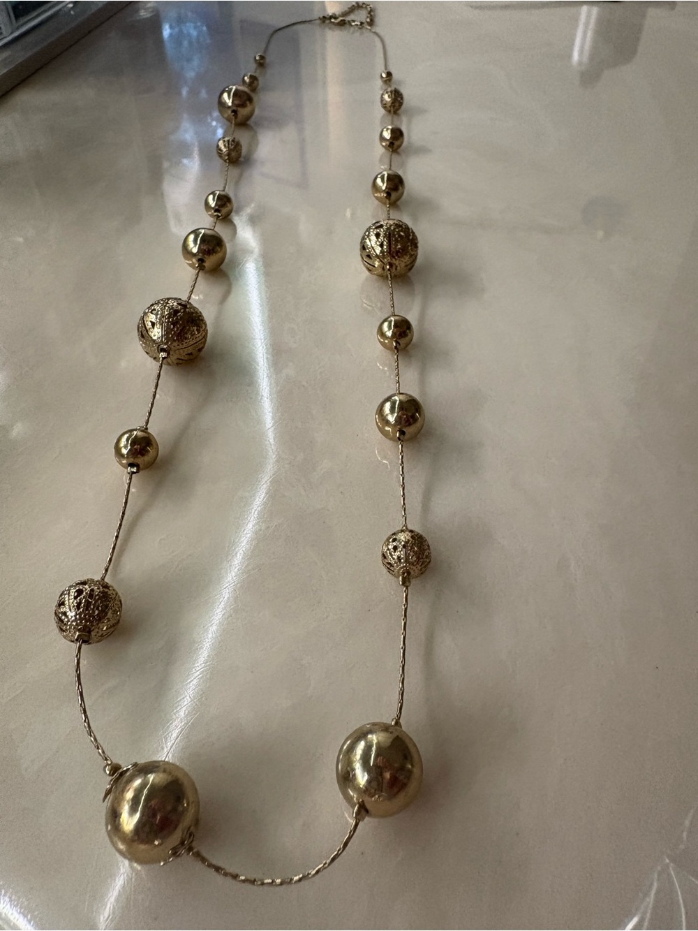 Vintage Gold-tone station bead necklace multi size, spheres